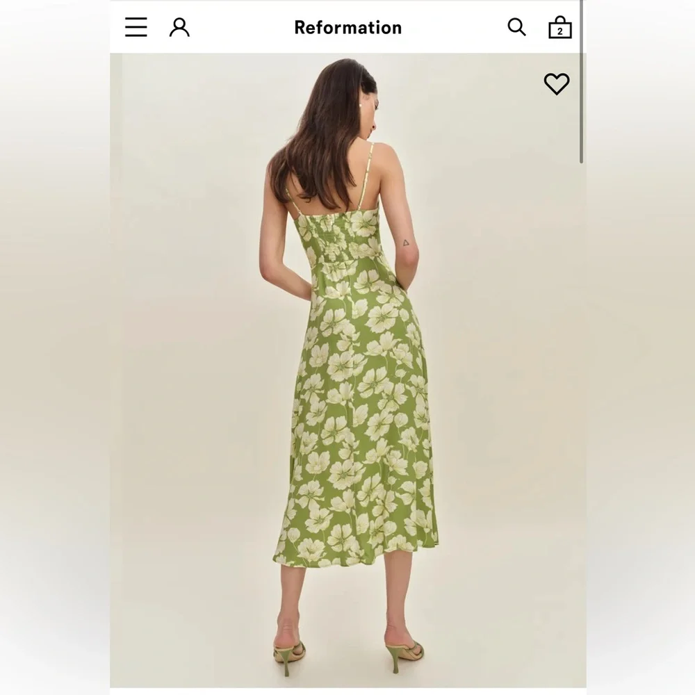 Reformation Monette NWT Green Floral Midi Dress Lovebird Size 8 - Picture 3 of 15